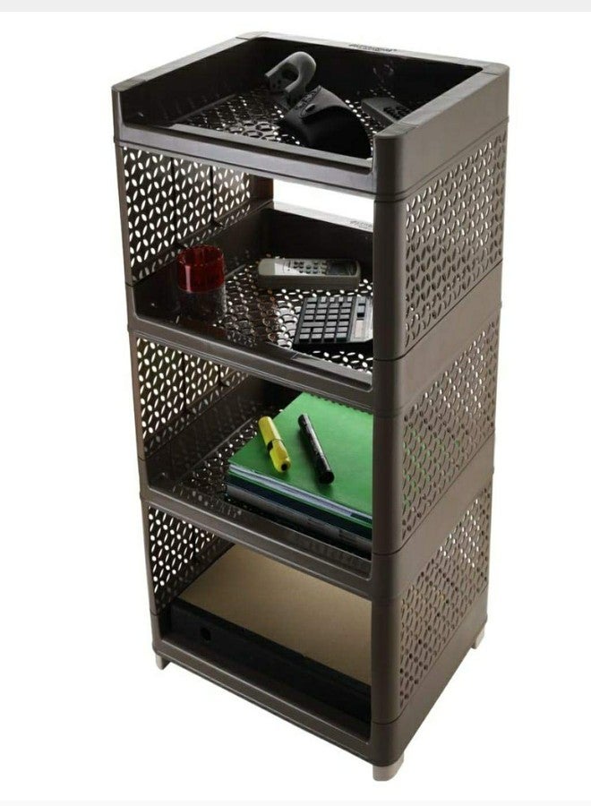 KAVID 4 Layer Plastic Kitchen Storage Shelf Book Storage Display Rack Shelf Cabinet Unit Organizer for Living Room, Study Room(Dark Brown) - Image 1